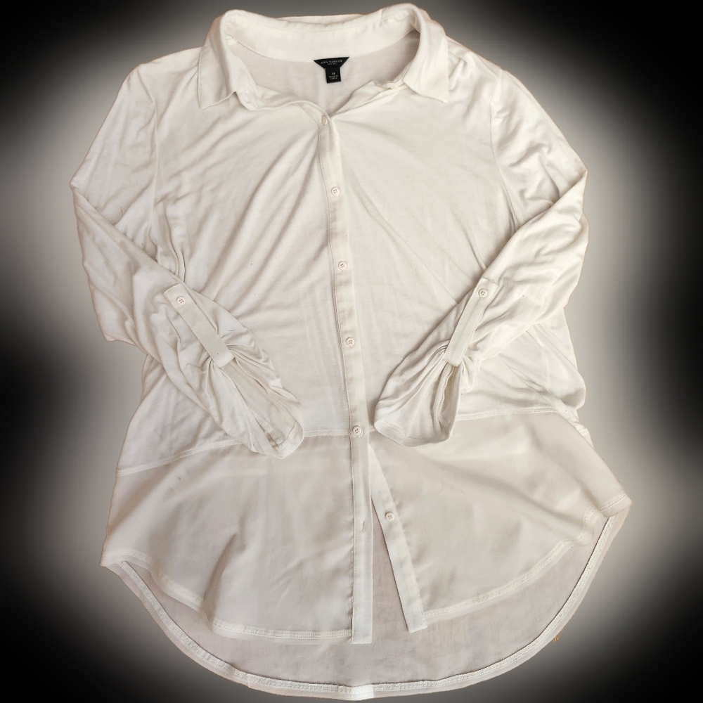 Ann Taylor Long Sleeve Ecru with Sheer Detail